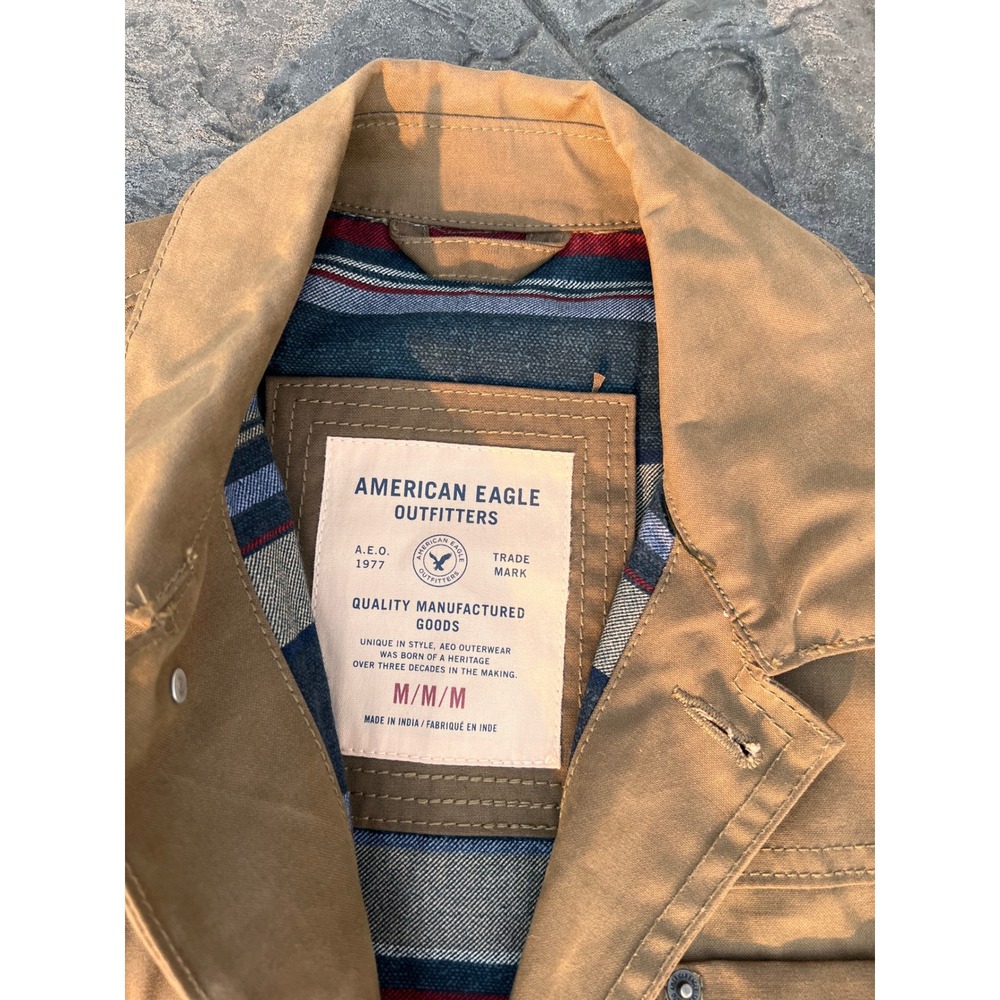 American Eagle Canvas Jacket Mens Medium Tan Excellent Flannel Lined Workwear - Picture 2 of 6